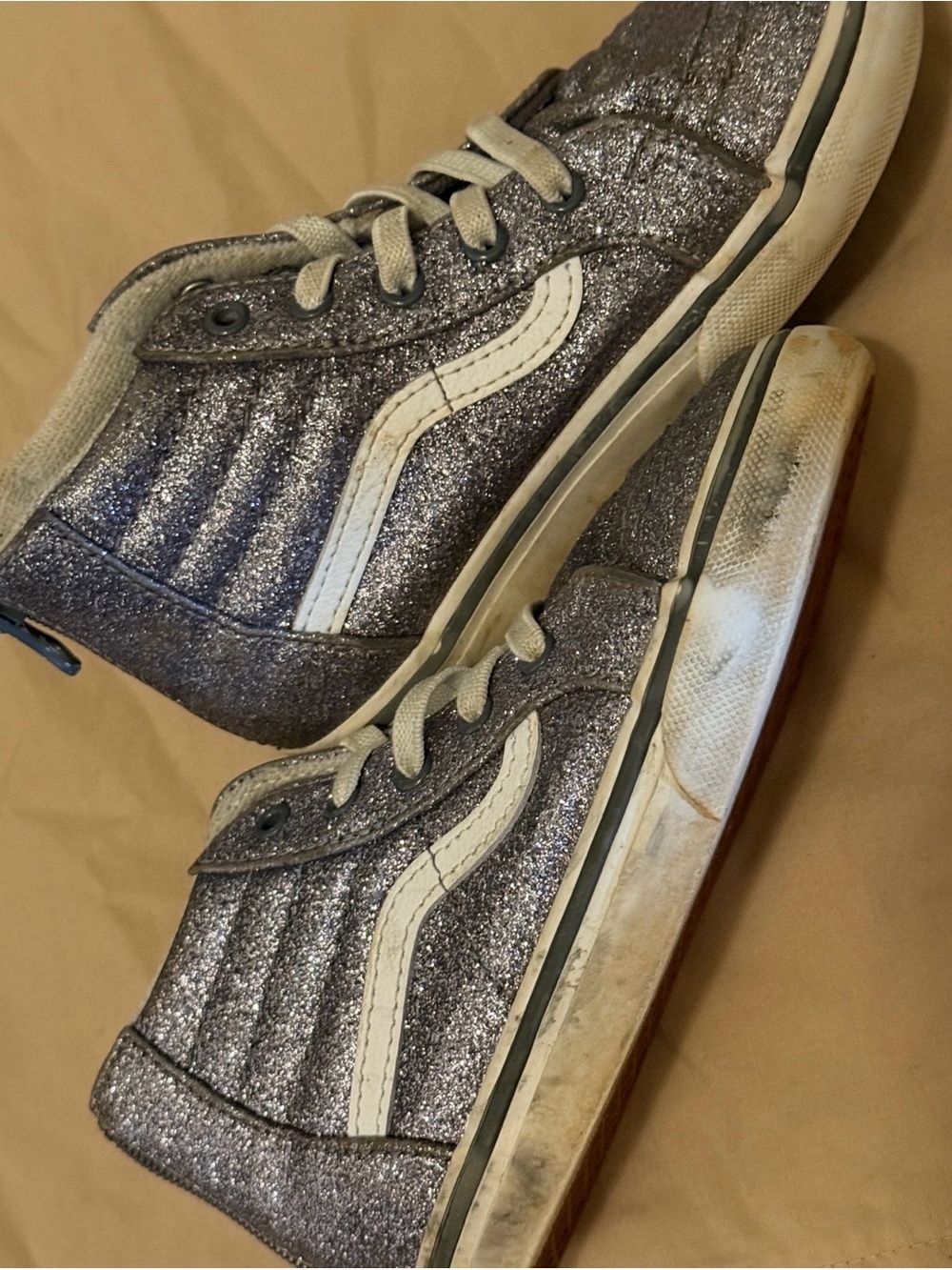 Kids Glitter High-Top Vans - Silver/Gray